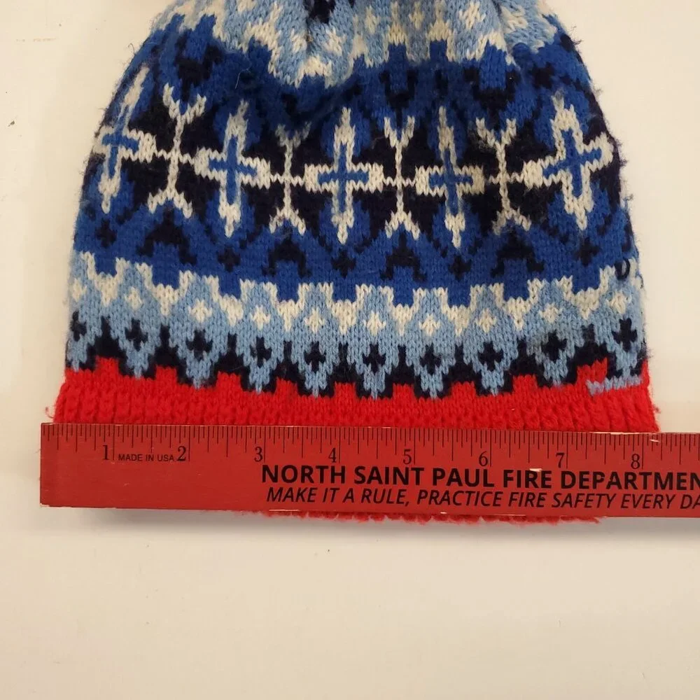 VTG Wigwam Mills Beanie Pom Ski Hat Creslan Acrylic Made in USA Red White Blue - Picture 7 of 8